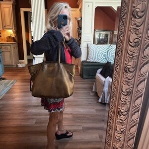 Prada Leather Tote Aged Bronze Gold color